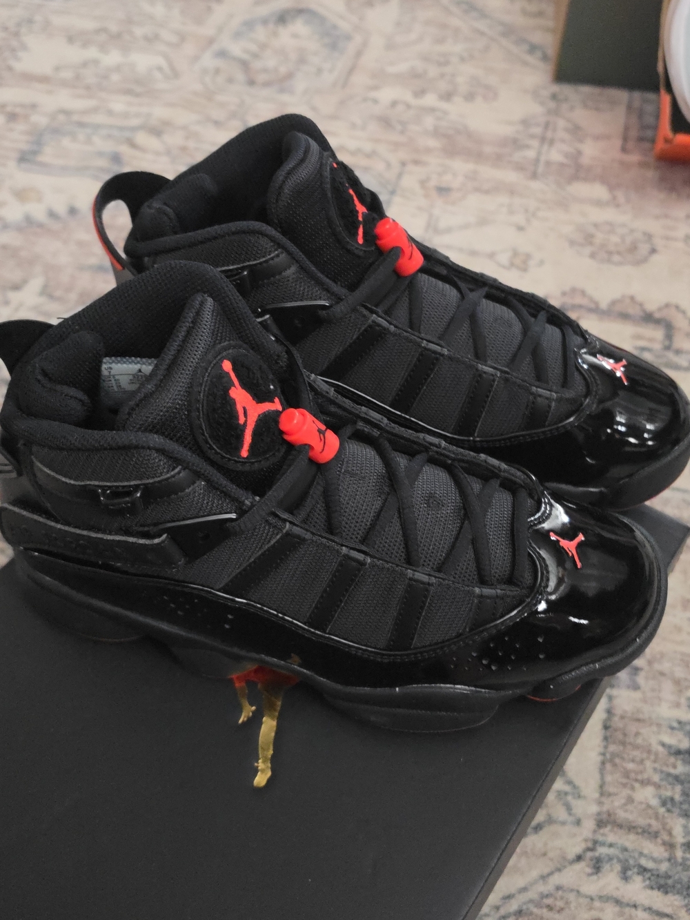 New Jordan 6 Ring Men’s Size 7 High-Top Sneakers in Black with Red Accents - Picture 2 of 10